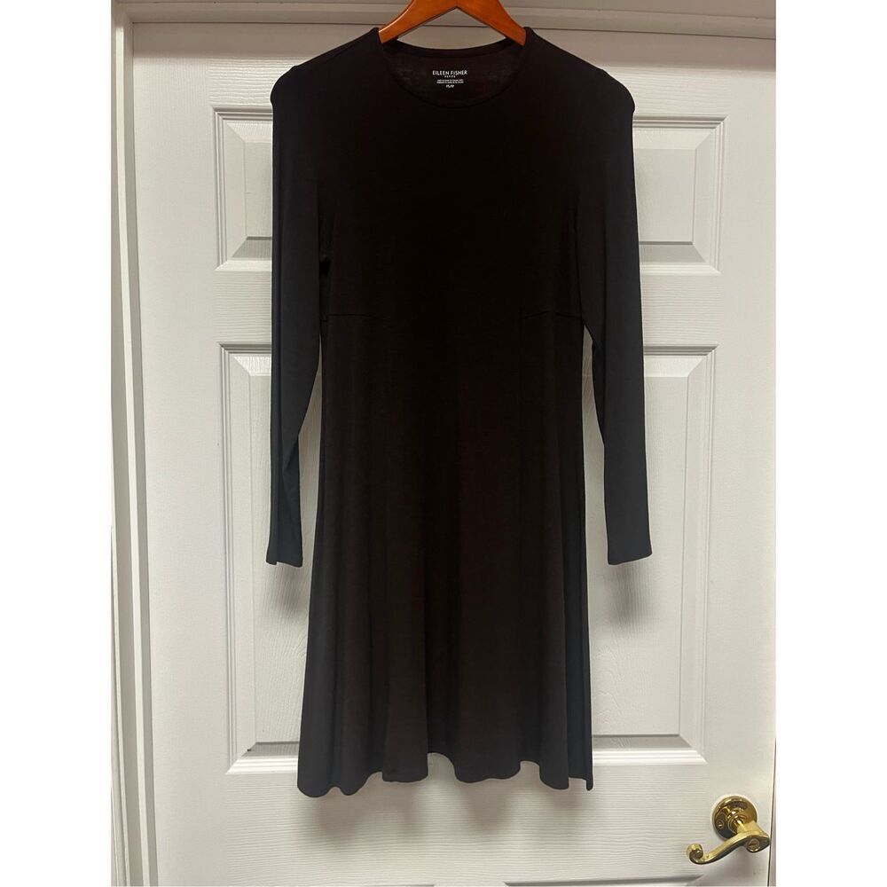 Eileen Fisher Black Jersey Knit Crew Neck Swing Dress sz PS EUC